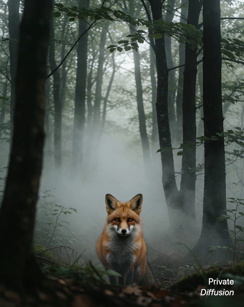 Fox: a fox in a misty forest