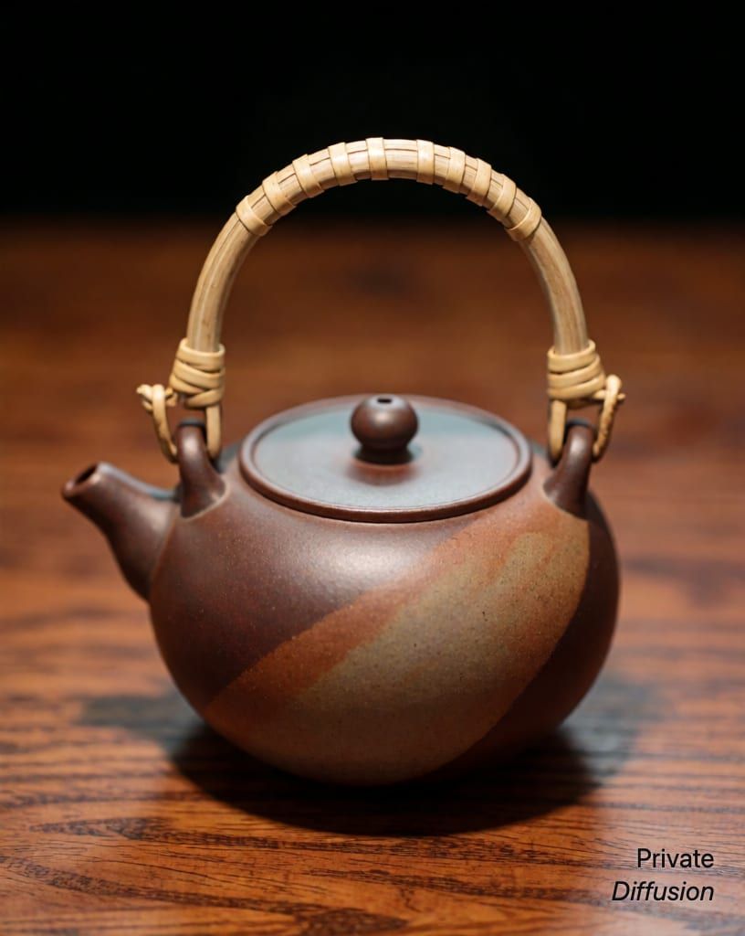 Still life: a ceramic teapot on a wooden table