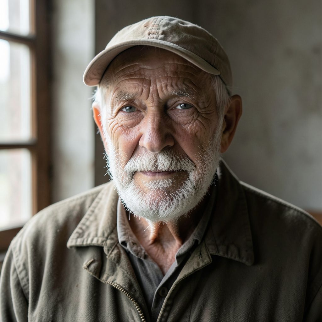 Atomic ChatのFlux.2 Klein 4B、Q4_K_M、プロンプト: Studio portrait of an elderly fisherman with a weathered face and white beard, soft window light