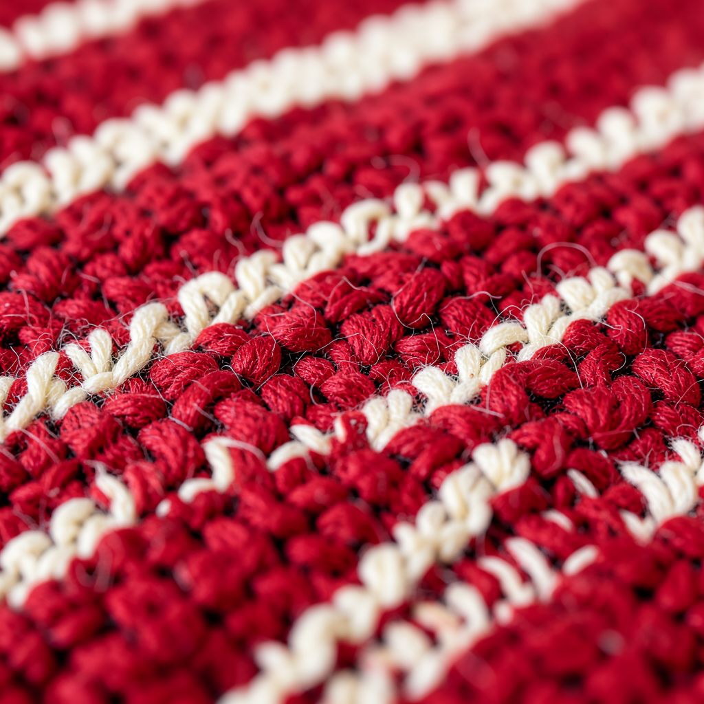 Atomic ChatのFlux.2 Klein 4B、Q8_0、プロンプト: Macro photo of a hand-woven wool blanket in red and cream stripes, individual fibers visible