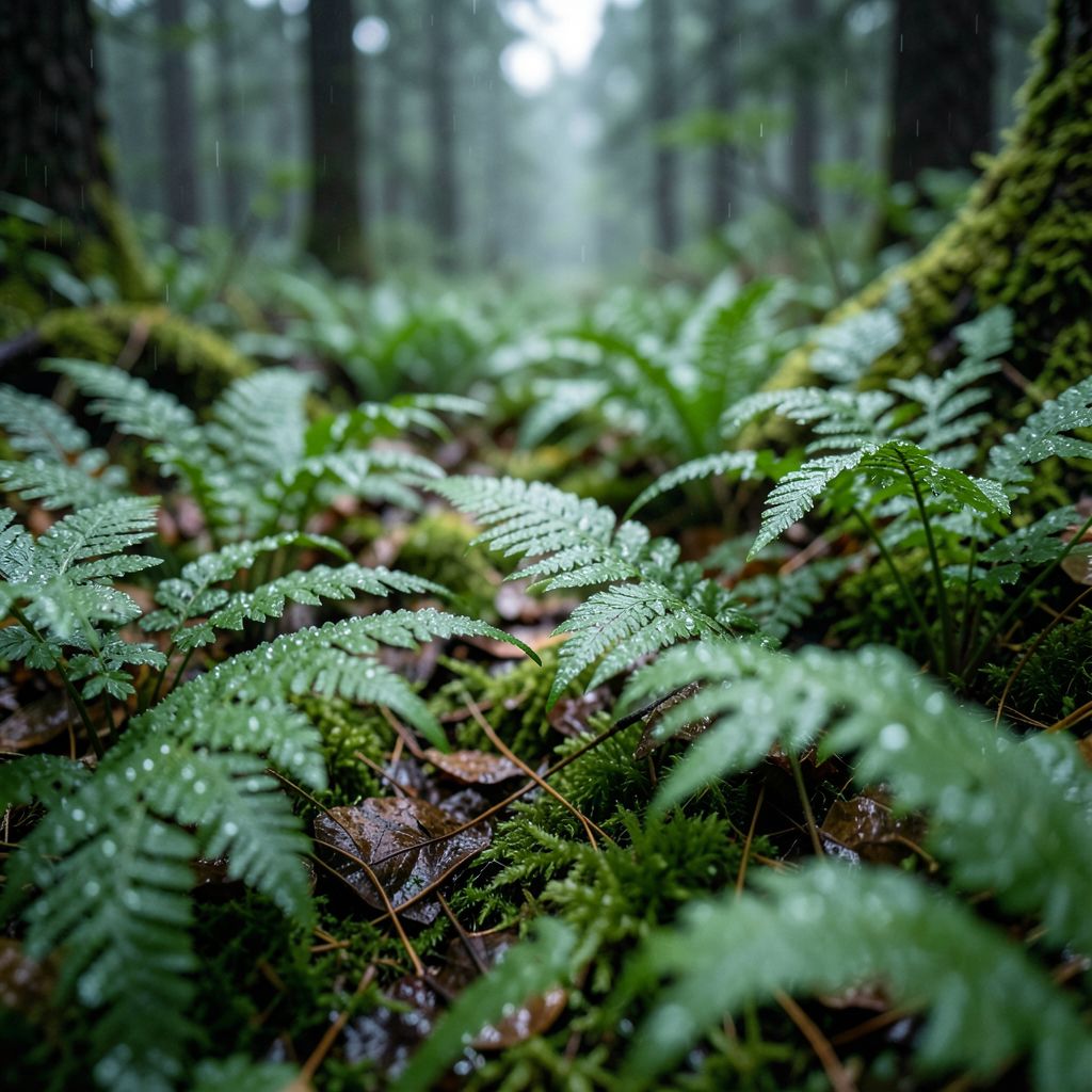 Atomic ChatのFlux.2 Klein 4B、Q8_0、プロンプト: A fern-covered forest floor after rain, dew on every leaf, shallow depth of field