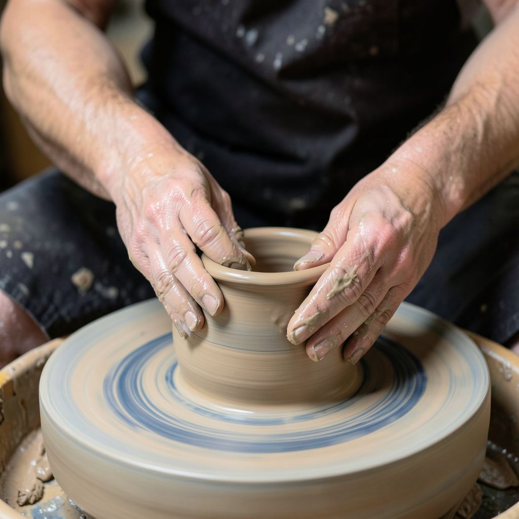 Atomic ChatのFlux.2 Klein 4B、Q8_0、プロンプト: A potter shaping clay on a wheel, both hands visible, wet clay on the fingers