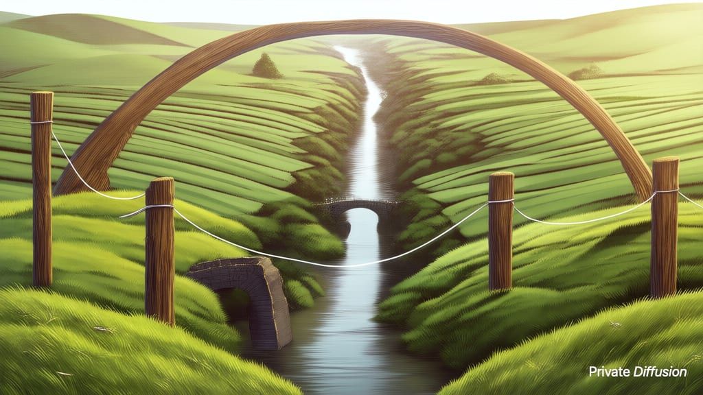 Village weavers guide mist threads through a giant loom across a river valley.