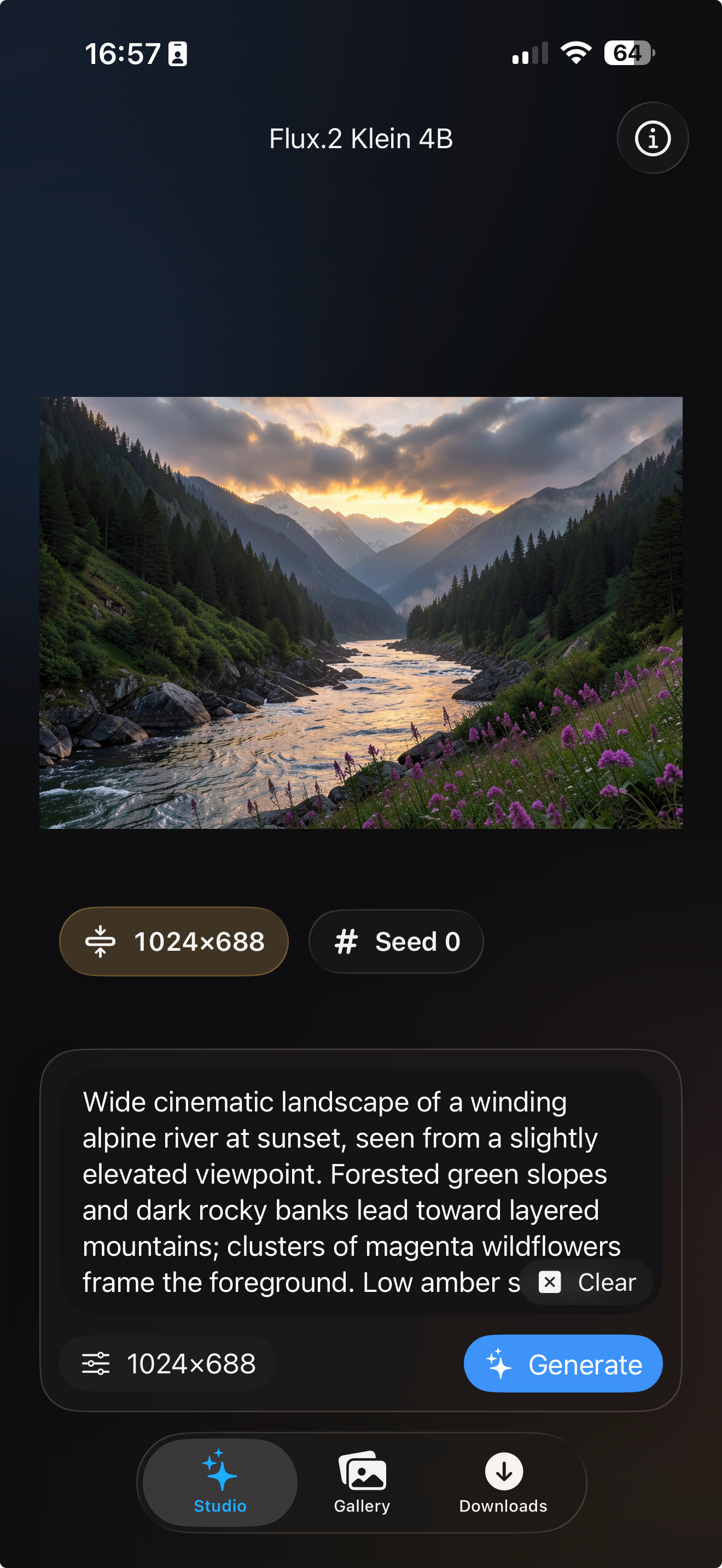 生成が完了した状態を表示しているiPhone上のPrivate Diffusion Studio