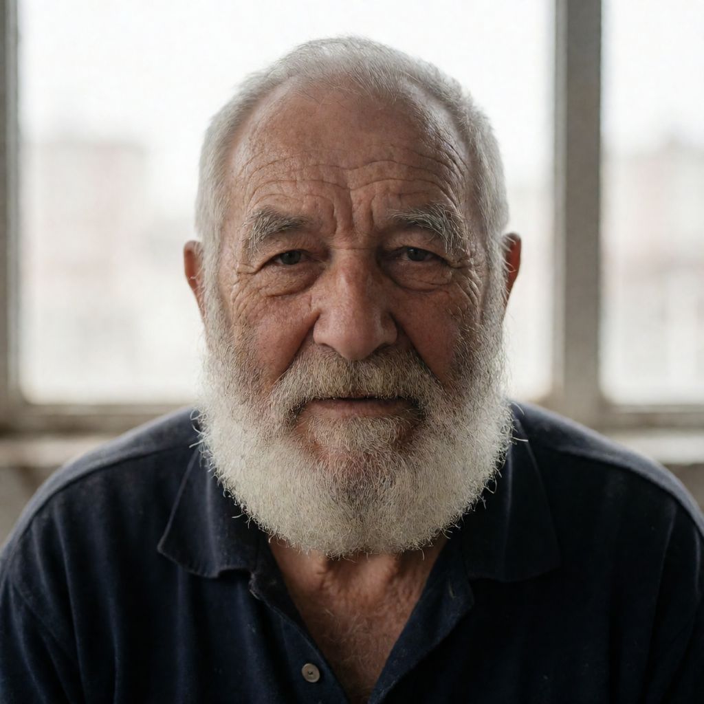 Atomic ChatのKrea 2 Turbo、Q4_K_M、プロンプト: Studio portrait of an elderly fisherman with a weathered face and white beard, soft window light