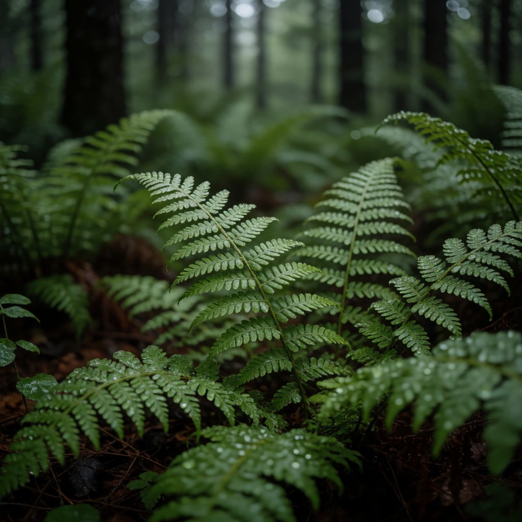 Atomic ChatのKrea 2 Turbo、Q5_K_S、プロンプト: A fern-covered forest floor after rain, dew on every leaf, shallow depth of field