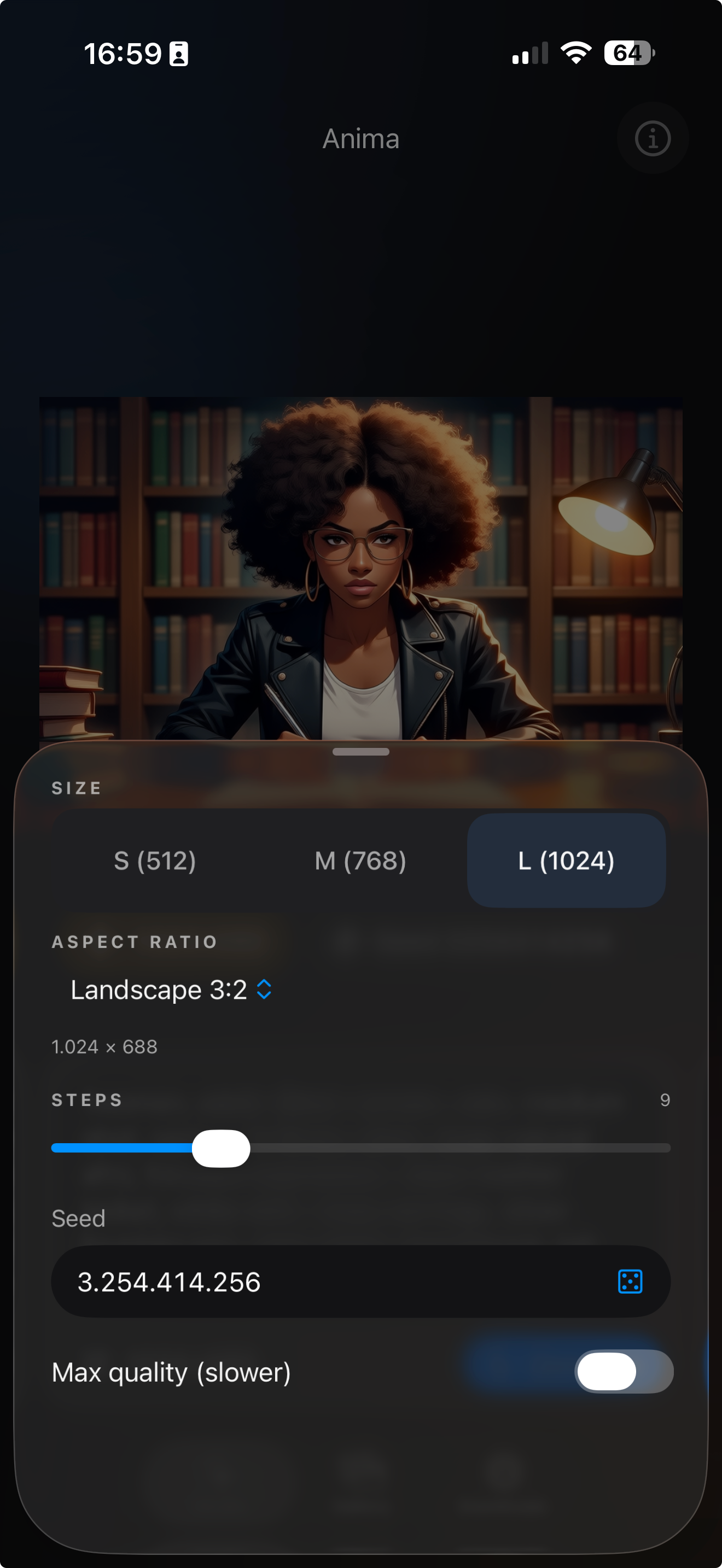 モデル、解像度、アスペクト比、シード、ステップを調整するPrivate Diffusionのコントロール