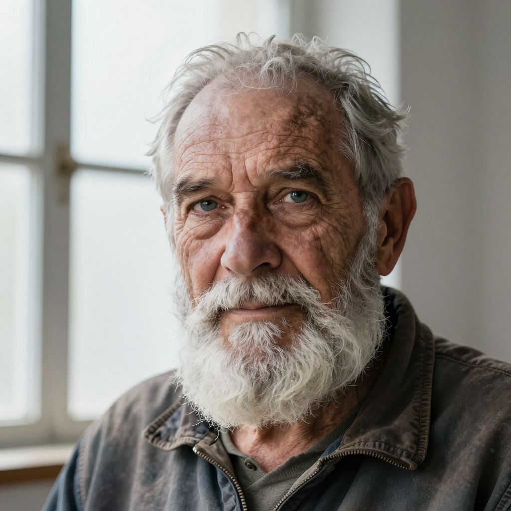 Atomic ChatのZ-Image-Turbo、Q8_0、プロンプト: Studio portrait of an elderly fisherman with a weathered face and white beard, soft window light