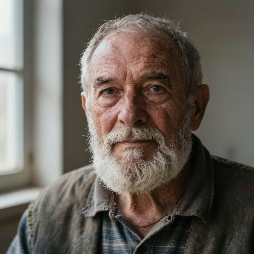 Private DiffusionのZ-Image-Turbo、QAD、プロンプト: Studio portrait of an elderly fisherman with a weathered face and white beard, soft window light